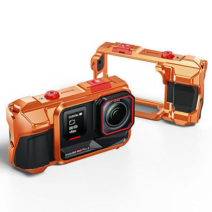 DJ-10 Camera Cage for Insta360 Ace Pro 2 One-Piece Aluminum Alloy CNC Protective Frame with Cold Shoe Mount & 1 / 4 Inch-20 Threaded Holes