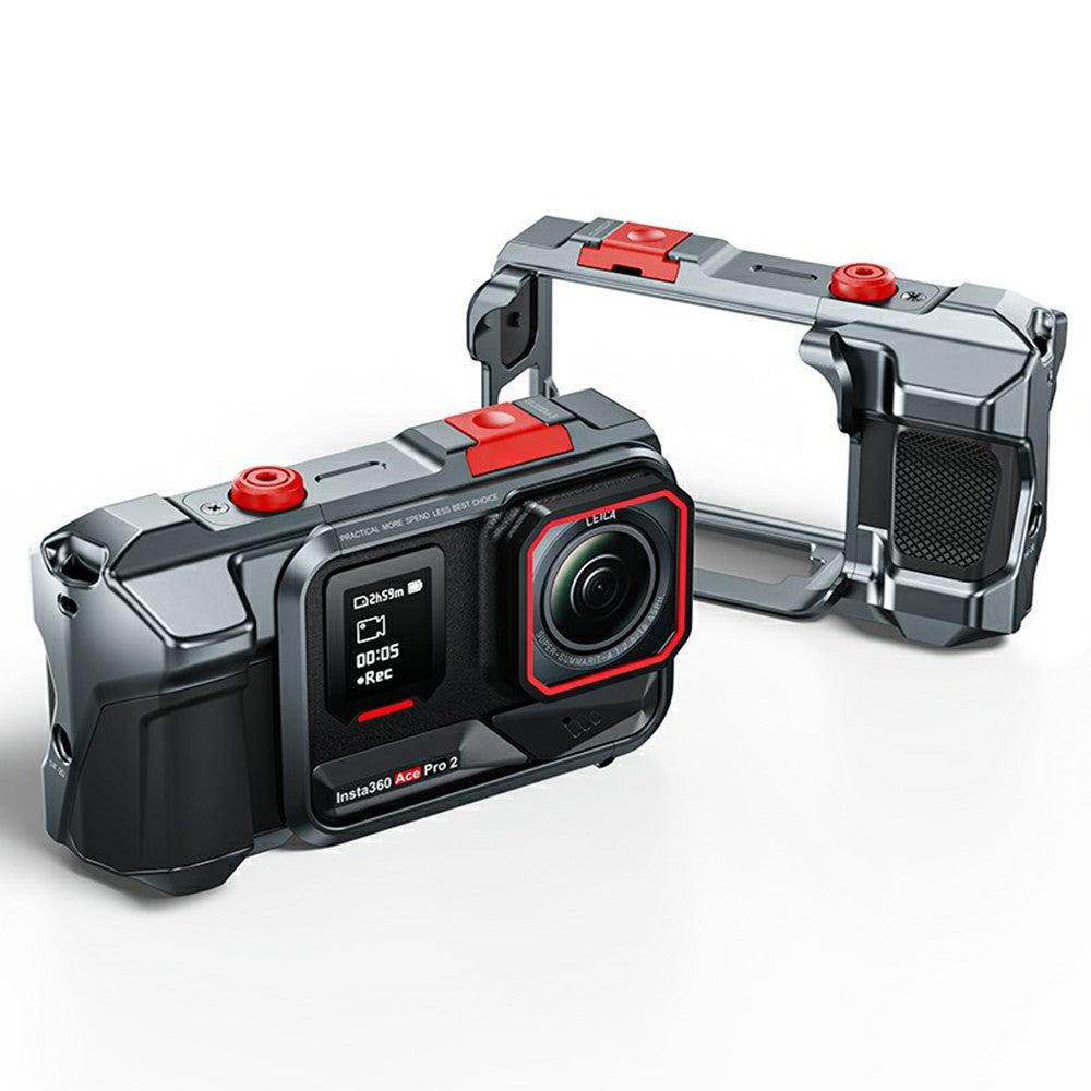 DJ-10 Camera Cage for Insta360 Ace Pro 2 One-Piece Aluminum Alloy CNC Protective Frame with Cold Shoe Mount & 1 / 4 Inch-20 Threaded Holes