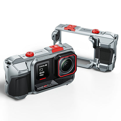 DJ-10 Camera Cage for Insta360 Ace Pro 2 One-Piece Aluminum Alloy CNC Protective Frame with Cold Shoe Mount & 1 / 4 Inch-20 Threaded Holes