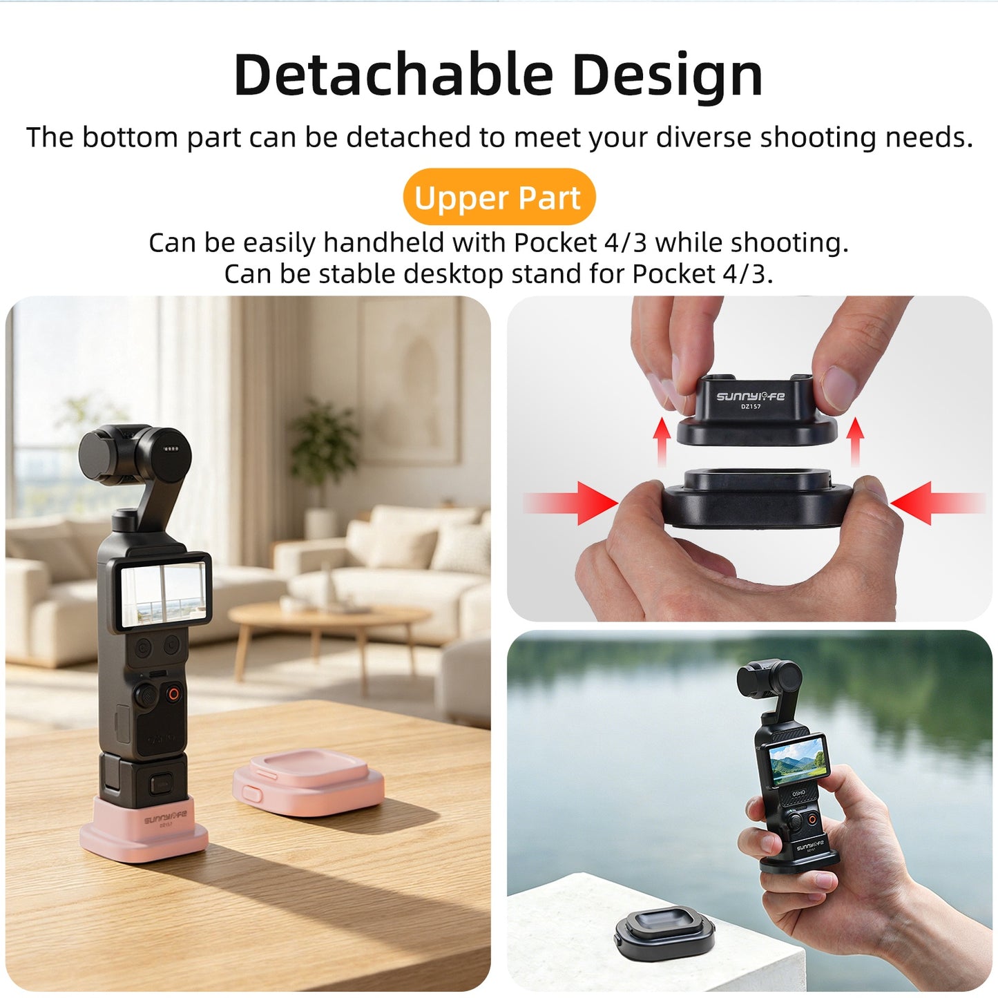 SUNNYLIFE For DJI Osmo Pocket 4 / 3 Action Camera Detachable Base Plastic Desktop Support Bracket