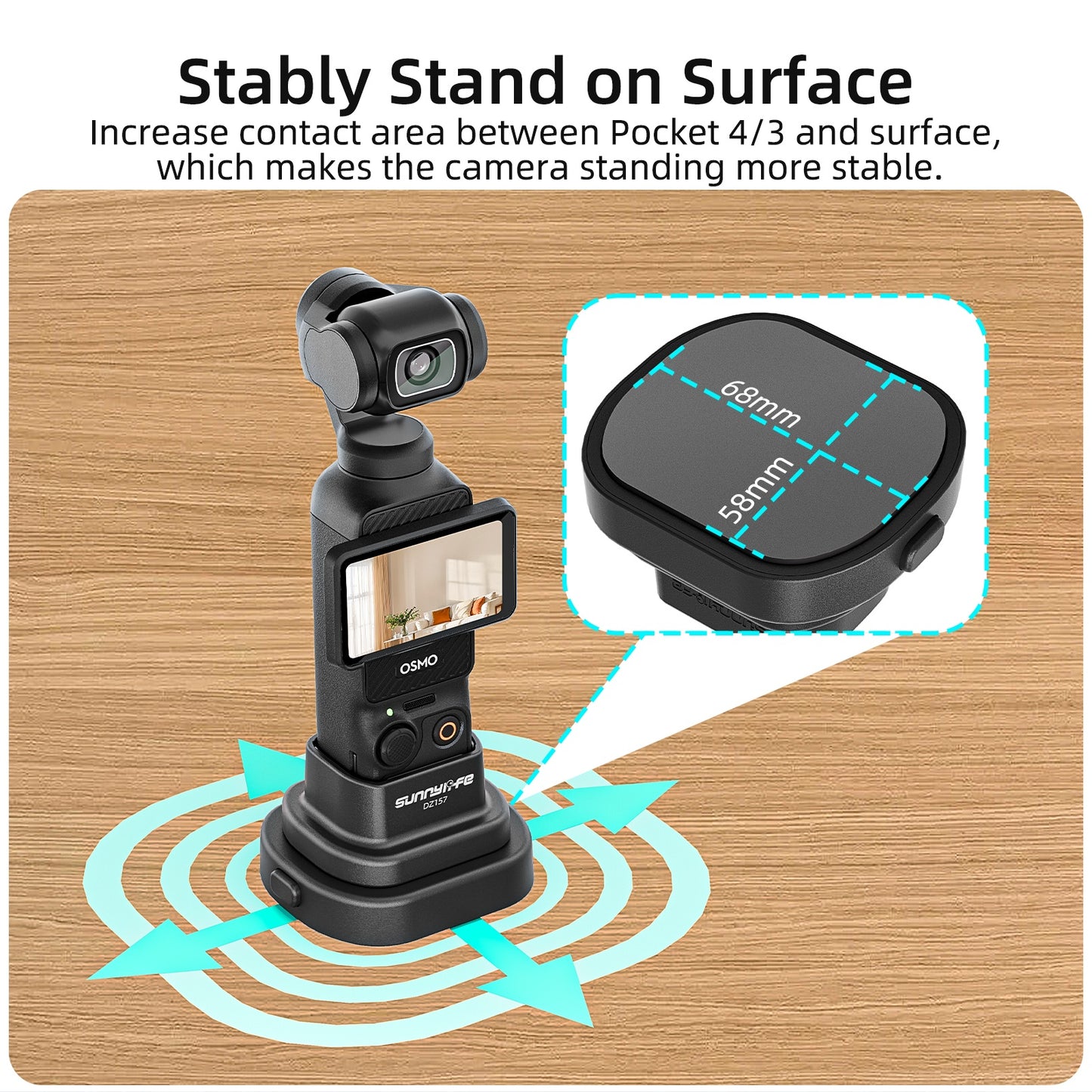 SUNNYLIFE For DJI Osmo Pocket 4 / 3 Action Camera Detachable Base Plastic Desktop Support Bracket