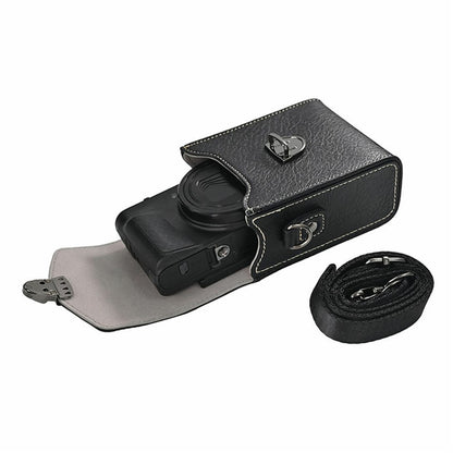 Universal Vintage Litchi Pattern Camera Bag PU Leather Protective Case with Shoulder Strap for Small Digital Cameras