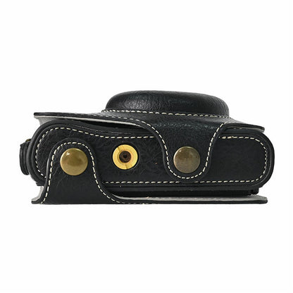 Camera Case for Canon SX740 HS Vintage Litchi Texture PU Leather Full Coverage Protective Cover with Shoulder Strap