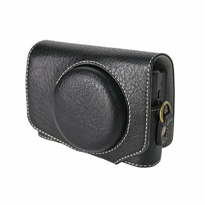 Camera Case for Canon SX740 HS Vintage Litchi Texture PU Leather Full Coverage Protective Cover with Shoulder Strap