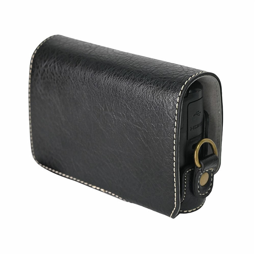 Camera Case for Canon SX740 HS Vintage Litchi Texture PU Leather Full Coverage Protective Cover with Shoulder Strap