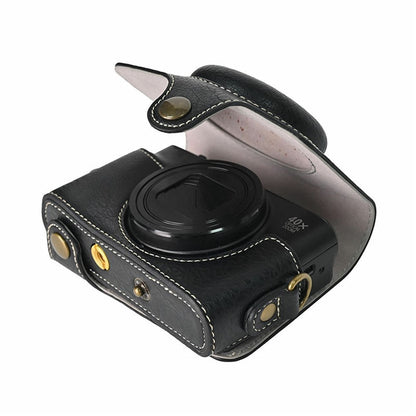 Camera Case for Canon SX740 HS Vintage Litchi Texture PU Leather Full Coverage Protective Cover with Shoulder Strap