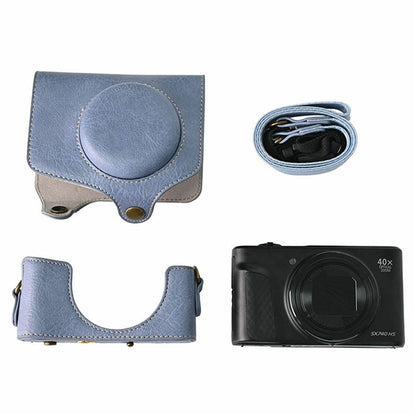 Camera Case for Canon SX740 HS Vintage Litchi Texture PU Leather Full Coverage Protective Cover with Shoulder Strap