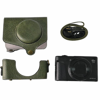 Camera Case for Canon SX740 HS Vintage Litchi Texture PU Leather Full Coverage Protective Cover with Shoulder Strap