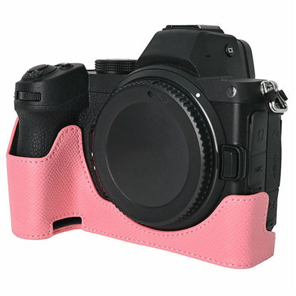 PU Leather Camera Base for Nikon Z 6 II  /  Nikon Z 5 Magnetic Palm Texture Grip Half Case Protective Cover with Flip-Open Battery Access