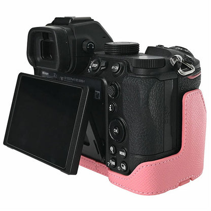 PU Leather Camera Base for Nikon Z 6 II  /  Nikon Z 5 Magnetic Palm Texture Grip Half Case Protective Cover with Flip-Open Battery Access