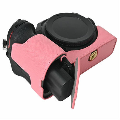 PU Leather Camera Base for Nikon Z 6 II  /  Nikon Z 5 Magnetic Palm Texture Grip Half Case Protective Cover with Flip-Open Battery Access
