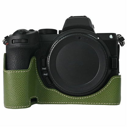 PU Leather Camera Base for Nikon Z 6 II  /  Nikon Z 5 Magnetic Palm Texture Grip Half Case Protective Cover with Flip-Open Battery Access