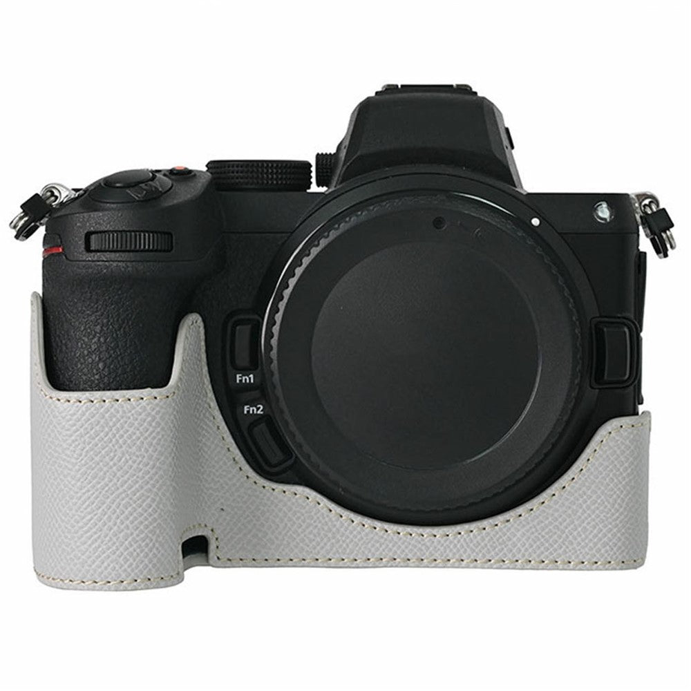 PU Leather Camera Base for Nikon Z 6 II  /  Nikon Z 5 Magnetic Palm Texture Grip Half Case Protective Cover with Flip-Open Battery Access