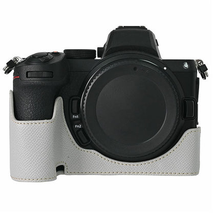 PU Leather Camera Base for Nikon Z 6 II  /  Nikon Z 5 Magnetic Palm Texture Grip Half Case Protective Cover with Flip-Open Battery Access