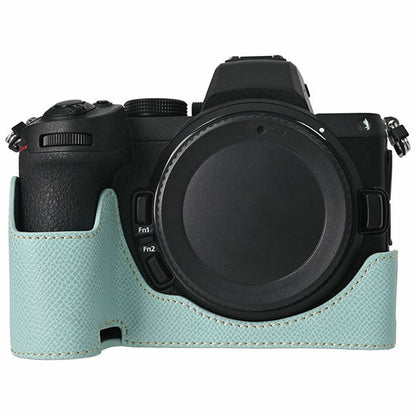 PU Leather Camera Base for Nikon Z 6 II  /  Nikon Z 5 Magnetic Palm Texture Grip Half Case Protective Cover with Flip-Open Battery Access