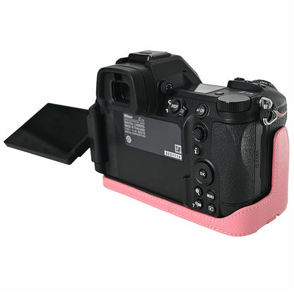 PU Leather Camera Case for Nikon Z 6 III Palm Texture Magnetic Bottom Base Half Cover with Battery Access