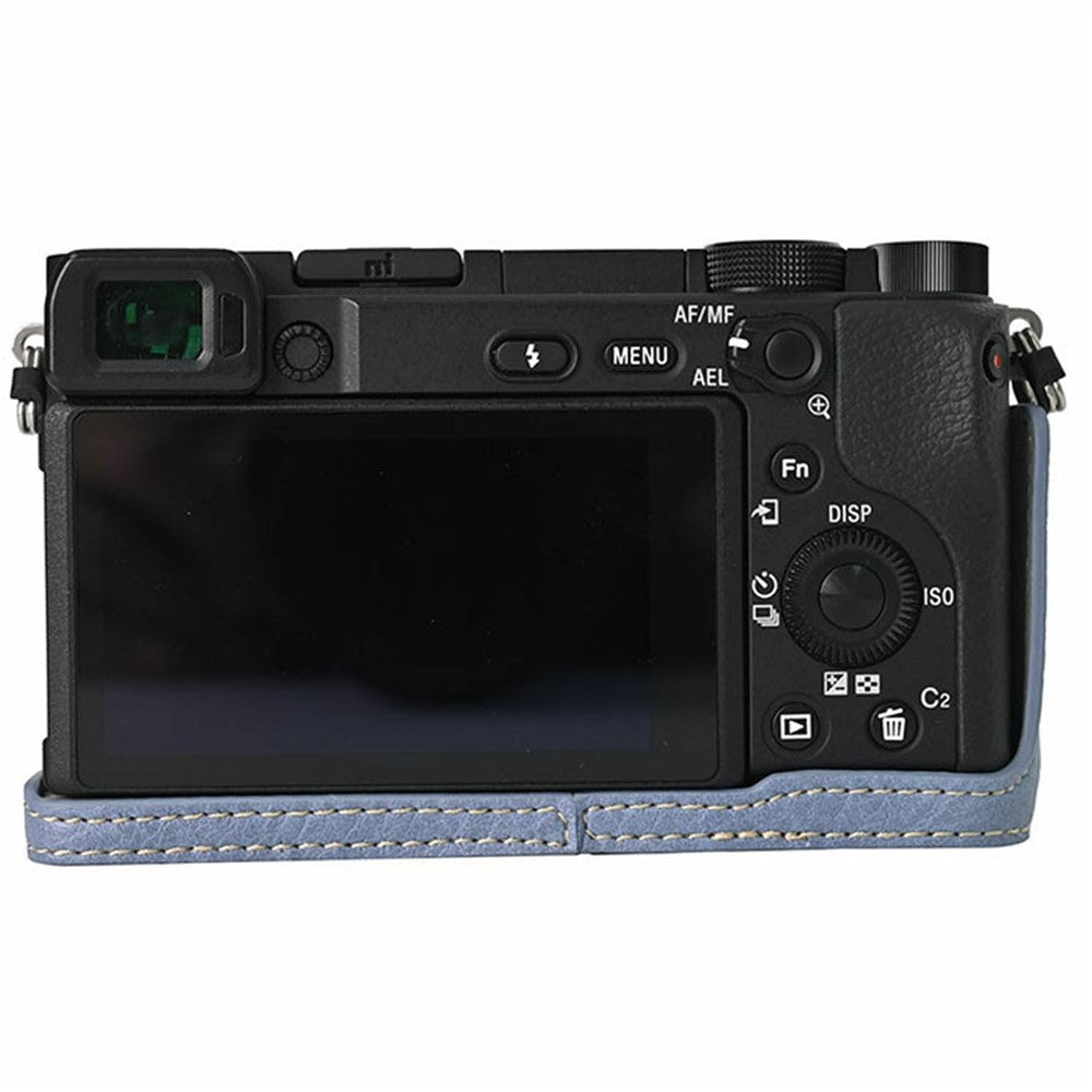 For Sony A6400 Camera Bottom Case PU Leather Lychee Texture Pattern Magnetic Base Half Cover Protective Shell with Battery Access