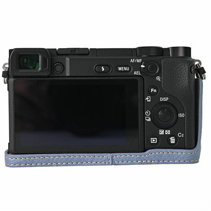 For Sony A6400 Camera Bottom Case PU Leather Lychee Texture Pattern Magnetic Base Half Cover Protective Shell with Battery Access