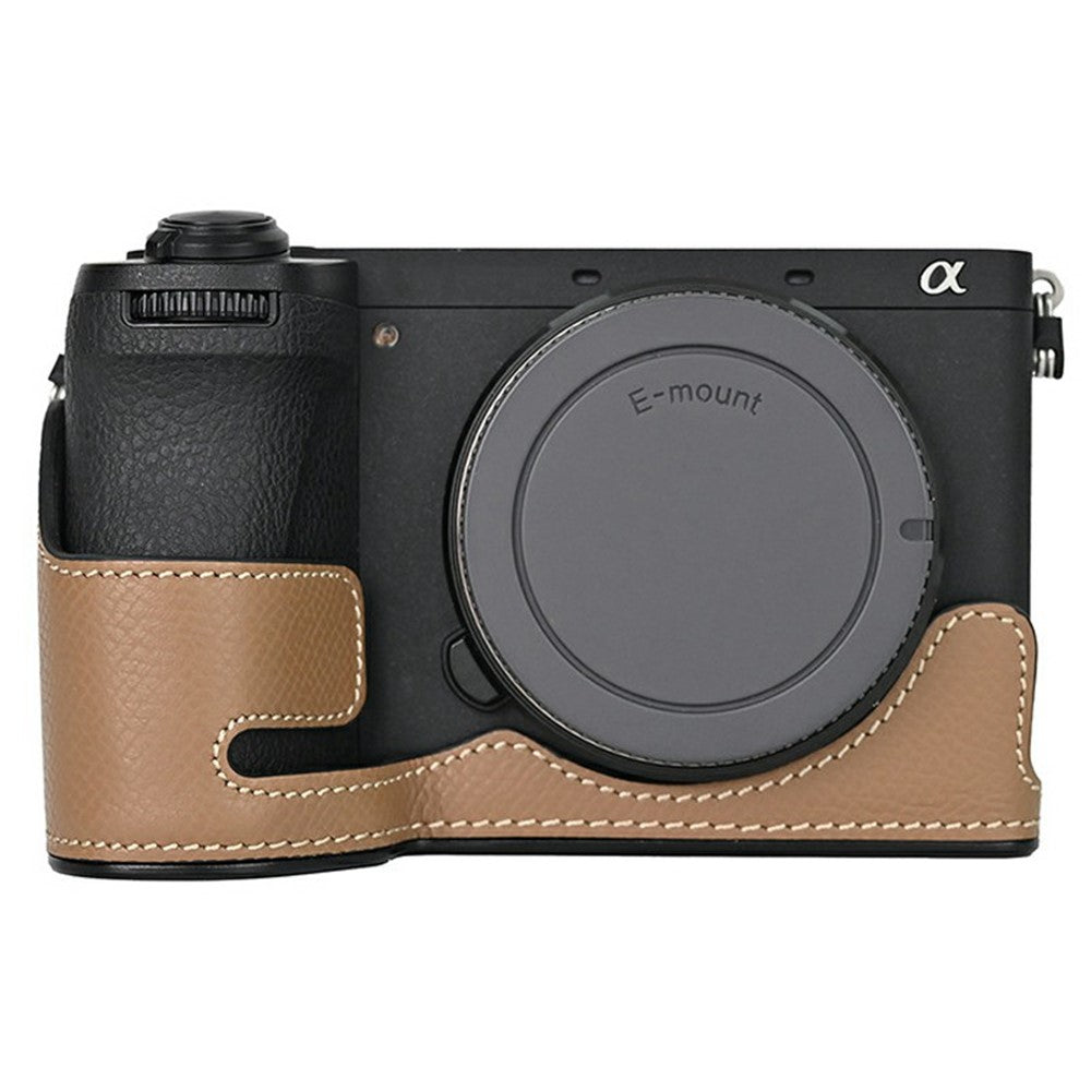 Camera Half Case for Sony A6700 Palm Texture Leather Ergonomic Grip Design Camera Base Protective Cover