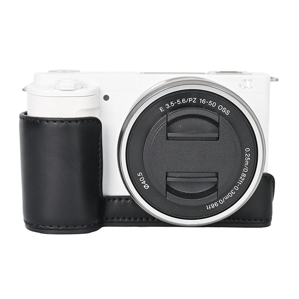 For Sony ZV-E10 Camera Case Vintage PU Leather Full Body Protective Cover with Lens Cap