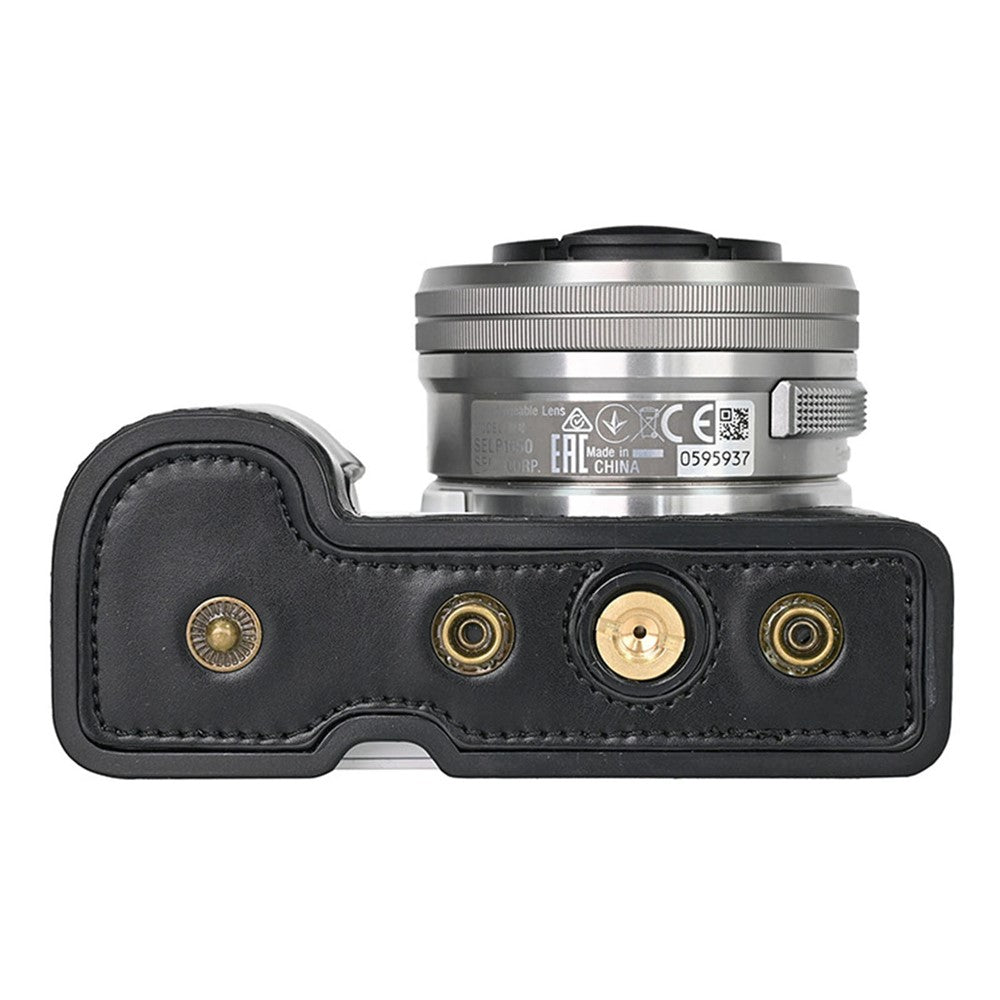 For Sony ZV-E10 Camera Case Vintage PU Leather Full Body Protective Cover with Lens Cap