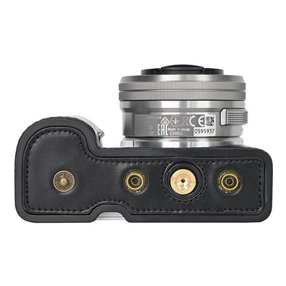 For Sony ZV-E10 Camera Case Vintage PU Leather Full Body Protective Cover with Lens Cap