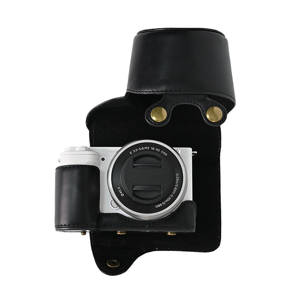For Sony ZV-E10 Camera Case Vintage PU Leather Full Body Protective Cover with Lens Cap