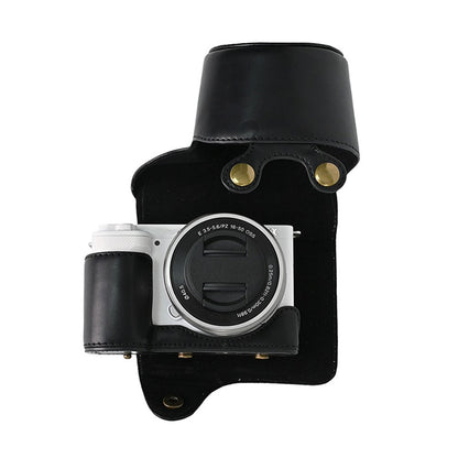 For Sony ZV-E10 Camera Case Vintage PU Leather Full Body Protective Cover with Lens Cap