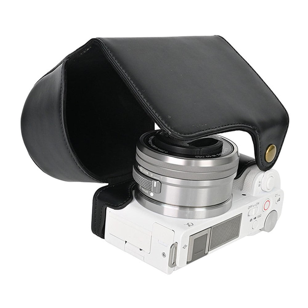 For Sony ZV-E10 Camera Case Vintage PU Leather Full Body Protective Cover with Lens Cap