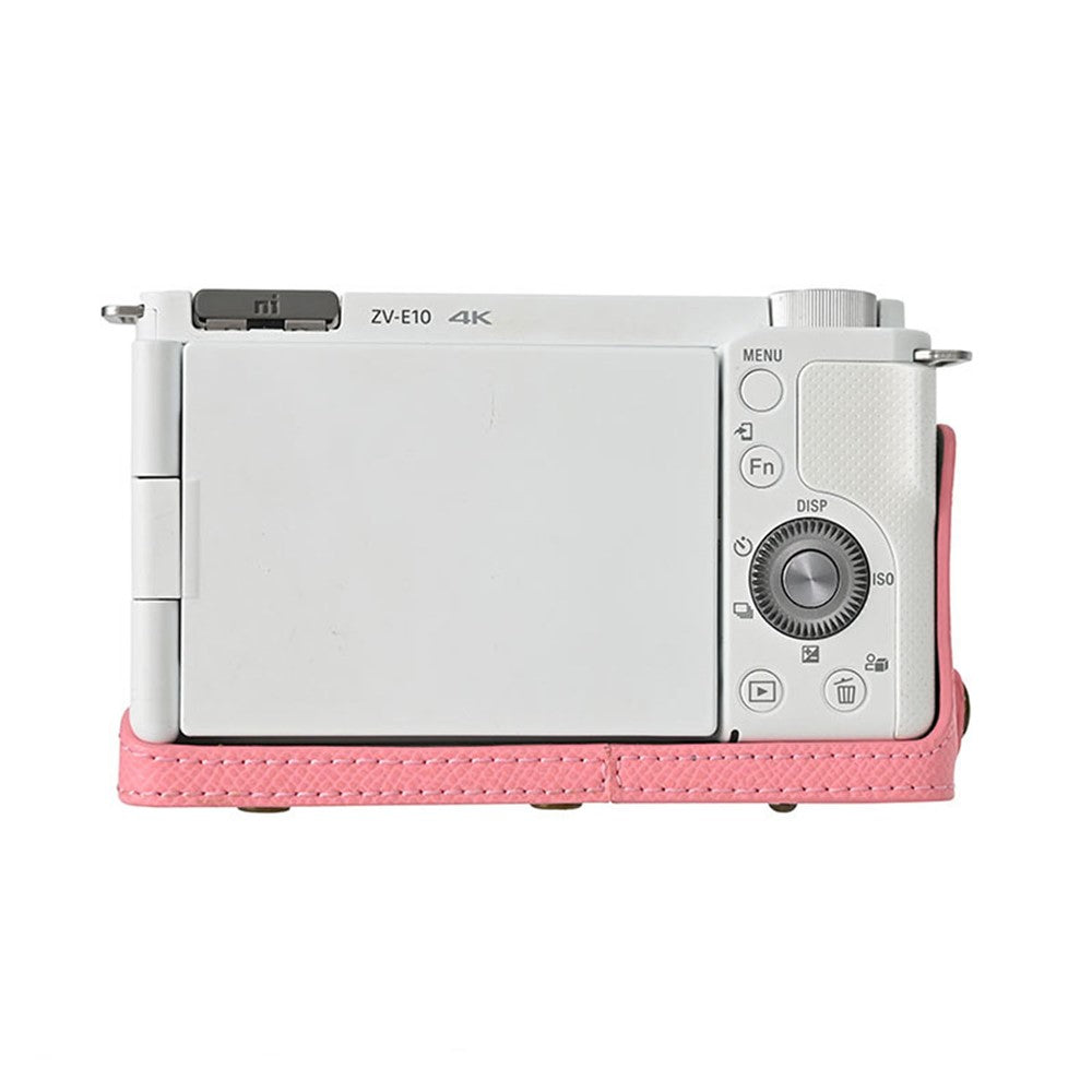 Palm Texture PU Leather Camera Case for Sony ZV-E10 Full Protection Cover with Hand Strap & Small Pouch