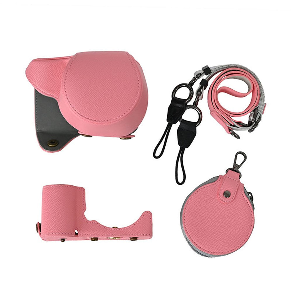 Palm Texture PU Leather Camera Case for Sony ZV-E10 Full Protection Cover with Hand Strap & Small Pouch