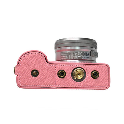 Palm Texture PU Leather Camera Case for Sony ZV-E10 Full Protection Cover with Hand Strap & Small Pouch