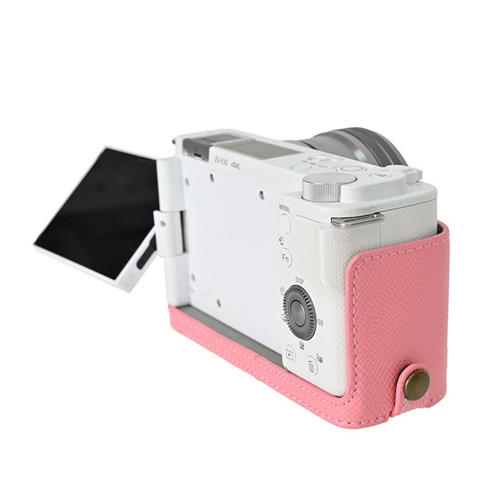 Palm Texture PU Leather Camera Case for Sony ZV-E10 Full Protection Cover with Hand Strap & Small Pouch