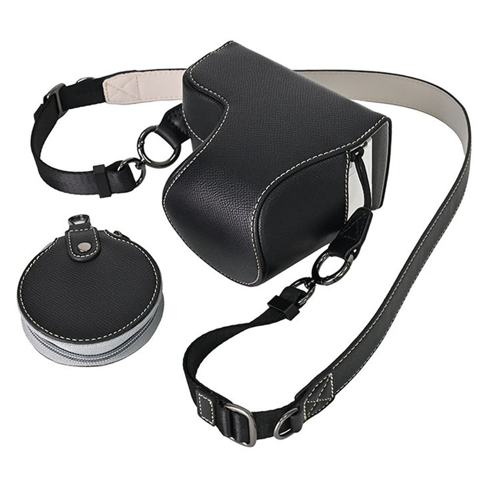 Palm Texture PU Leather Camera Case for Sony ZV-E10 Full Protection Cover with Hand Strap & Small Pouch