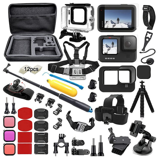 55-in-1 Action Camera Accessories Kit with Waterproof Housing Case, Selfie Stick, Tripod, Screen Protector for GoPro Hero 9 / 10 / 11 / 12