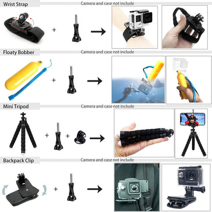 55-in-1 Action Camera Accessories Kit with Waterproof Housing Case, Selfie Stick, Tripod, Screen Protector for GoPro Hero 9 / 10 / 11 / 12