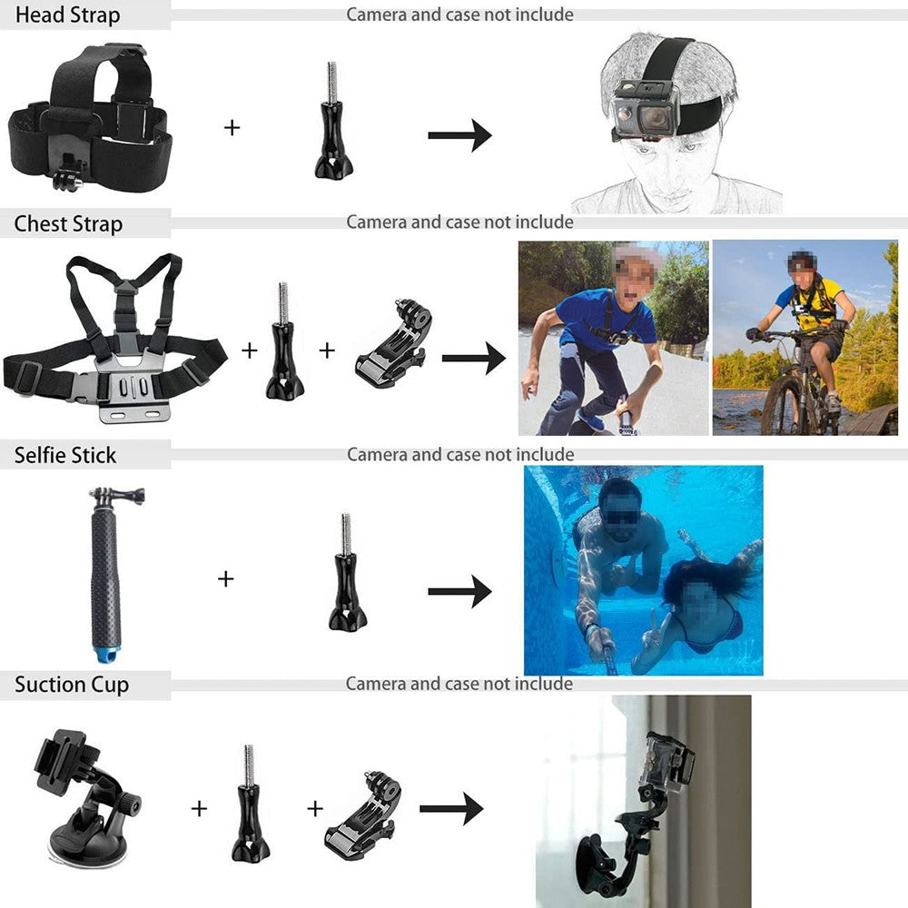 55-in-1 Action Camera Accessories Kit with Waterproof Housing Case, Selfie Stick, Tripod, Screen Protector for GoPro Hero 9 / 10 / 11 / 12