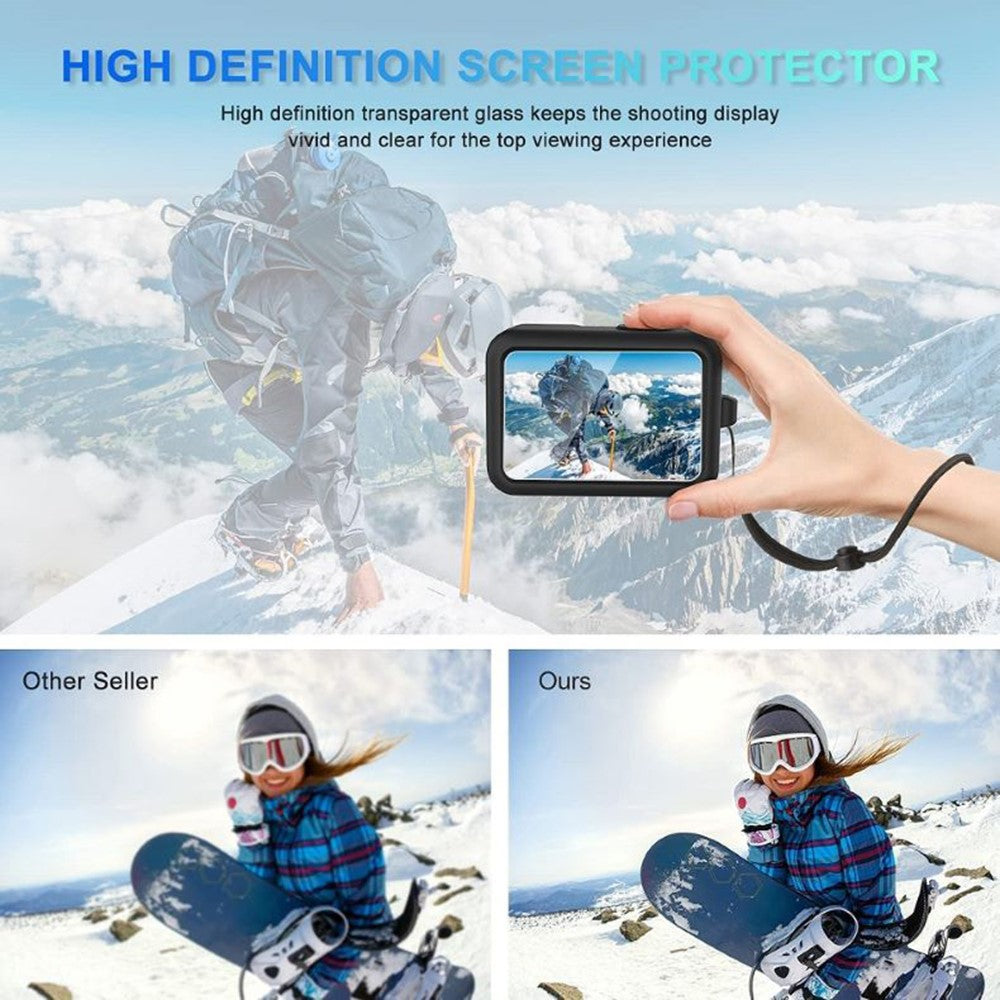 For GoPro Hero 9 / 10 / 11 / 12 Camera Soft Silicone Case Protector Body Sleeve Cover + Tempered Glass Screen Film + Lens Cap