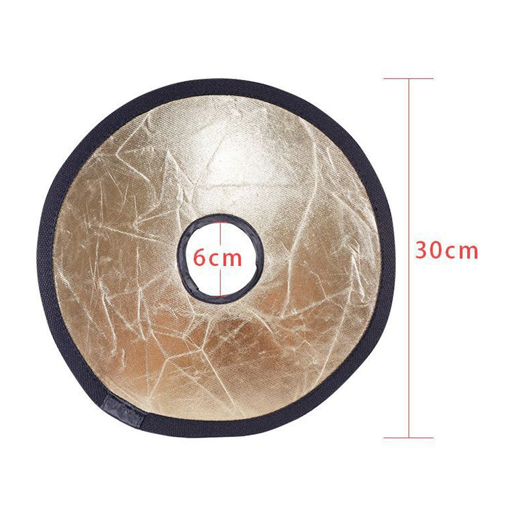 K064 2-in-1 Silver / Gold Photography Reflector Foldable Diffuser 30cm Round Hollow Center Light Reflector