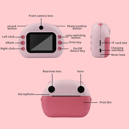 KDC-0013B 2.4 inch Screen HD Instant Camera Dual Lens Thermal Printing Kids Camera, with 32G TF Card + Card Reader