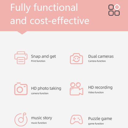P4 2.8-Inch Kids Instant Print Camera Built-In Games HD Dual Lens Video Recorder, with 32G Memory Card + Card Reader
