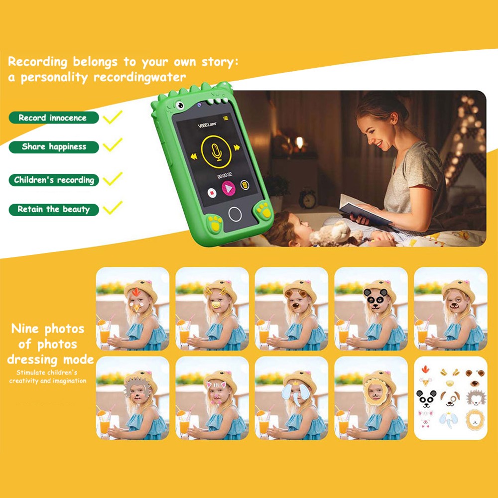 Z10 2.8 Inch Cartoon Animal Dual Lens Touch Screen Kids Camera Toy Phone Built-In Games