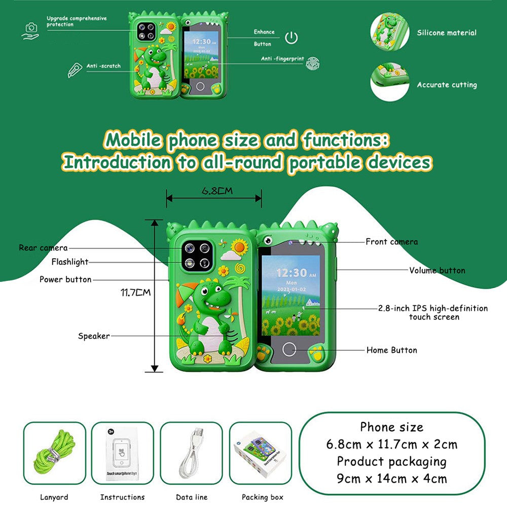 Z10 2.8 Inch Cartoon Animal Dual Lens Touch Screen Kids Camera Toy Phone Built-In Games
