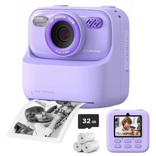 P79 Photo Instant Print Kids Digital Camera Fun Game HD 1080P Dual Lens Camera with 32G Memory Card