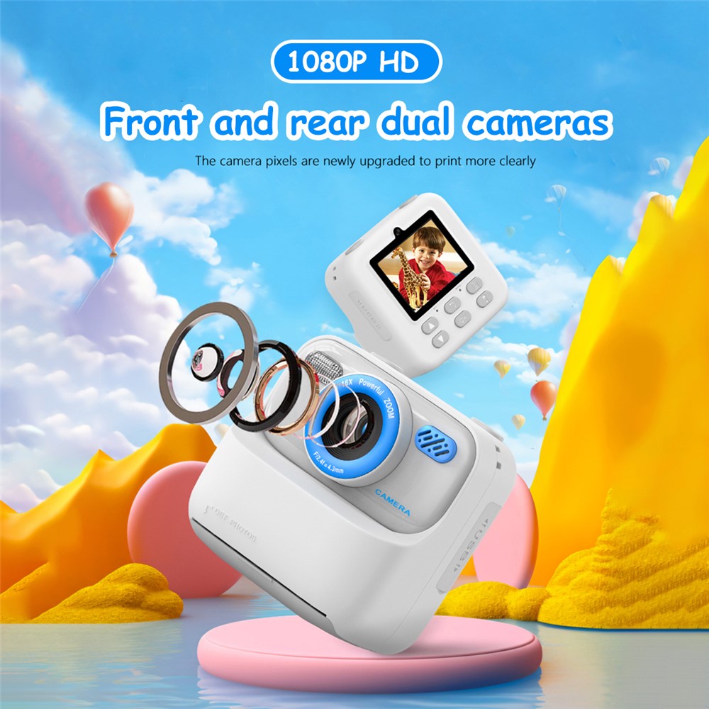 P79 Photo Instant Print Kids Digital Camera Fun Game HD 1080P Dual Lens Camera with 32G Memory Card
