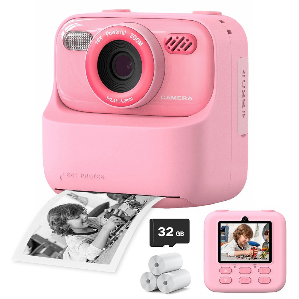 P79 Photo Instant Print Kids Digital Camera Fun Game HD 1080P Dual Lens Camera with 32G Memory Card