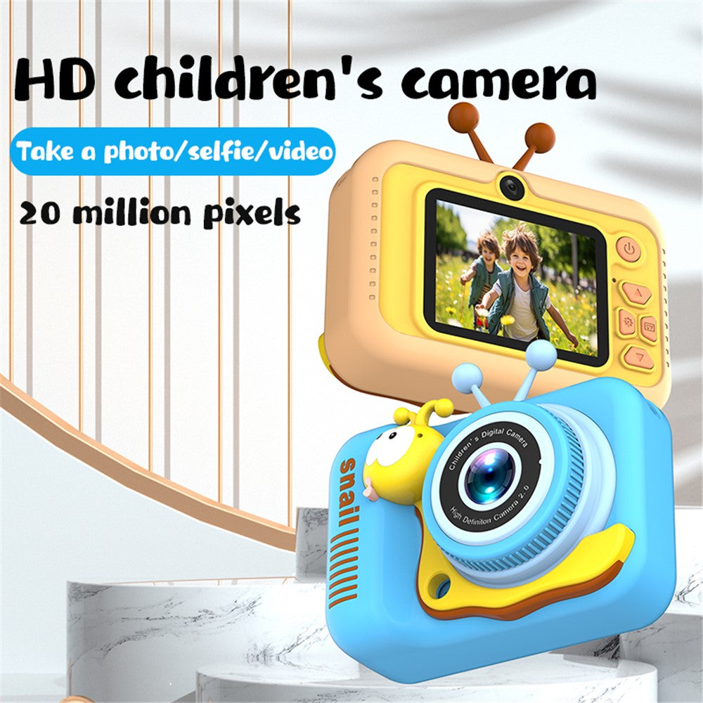 Q2 Kids Camera Toy Cartoon Snail Shaped Children Photo Video Recorder with 32G Memory Card