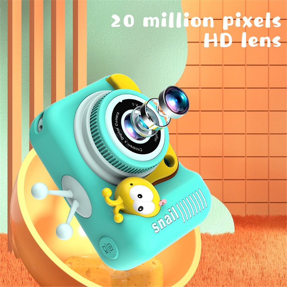 Q2 Kids Camera Toy Cartoon Snail Shaped Children Photo Video Recorder with 32G Memory Card