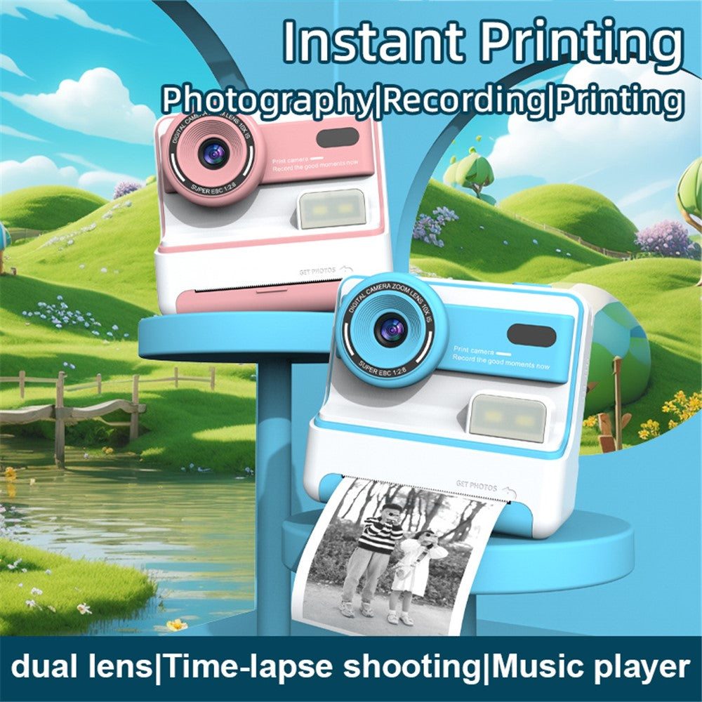 D101 2.4-inch HD Screen Dual Lens Kids Instant Camera Photo Thermal Printer with 32G Memory Card