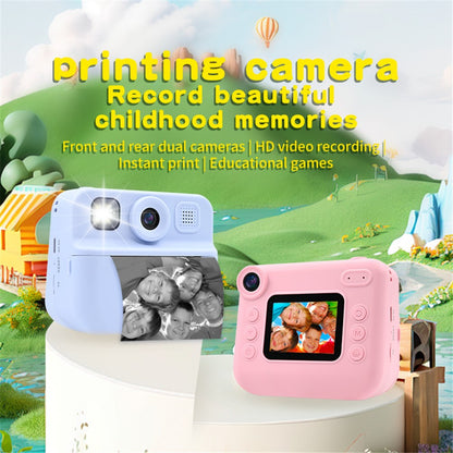 KDC-030D 2.0-inch Mini Kids Instant Camera HD Dual Lens Digital Camera Photo Printer with 32G TF Card + Card Reader